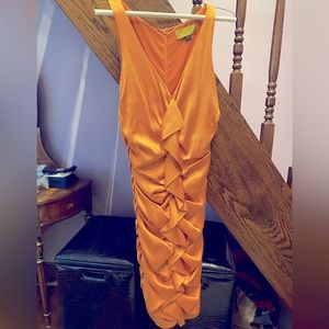 Burnt Orange Nicole Miller Ruched Cocktail Dress